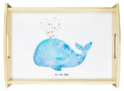 Produktbild von Mr. & Mrs. Panda tablett für bett Wal Konfetti - Weiß - Geschenk, Lebensabschnitt, sofatablett, Dekotablett, Wale, Servier, serviertablett holz, Abnehmen, Geburtstag