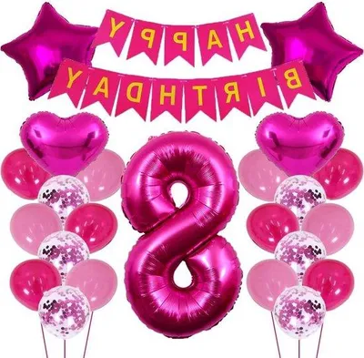 Immagine prodotto di Decorazioni di compleanno rosa con palloncini per una bambina di 8 anni