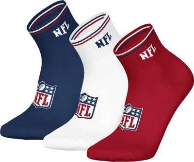 Produktbild von NFL Uni Quarter-Socken, 3er Pack - NFL Shield 3Pack Quarter Socks, Logo, Streifen, Baumwollmischung Dunkelblau/Weiß/Rot 39-42