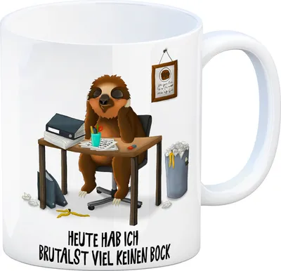 Produktbild von Kaffeebecher mit Faultier im Büro Motiv und Spruch: Heute hab ich brutalst viel