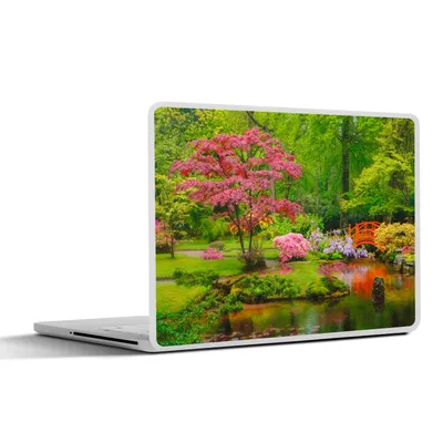 Produktbild von MuchoWow® Laptop Aufkleber Sticker Cover Brücke - Japanisch - Botanisch - Bäume - Blumen 36.5x27.5 cm - Laptop-Sticker