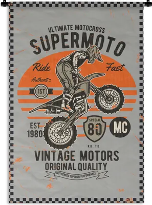 Produktbild von MuchoWow® Wandteppich Wandbehang Mancave - Motor - Motocross - Retro 90x135 cm Tapisserie Dekoration Wandtuch - Baumwolle - Wandskulptur