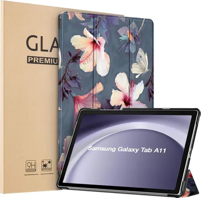 Produktbild von Schutzhülle + 2x 9H Display Glas für Samsung Galaxy Tab A11 2025 8.7 Zoll  Cover Case Schutz Tablet Farbe: Blühender Hibiskus