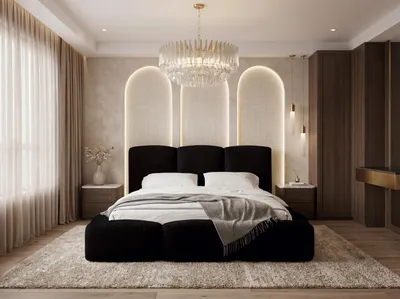 Produktbild von Polsterbett 180x200 mit Bettkasten & Lattenrost – Schwarzes Bett hohem Kopfteil, Boucle oder Samt - Doppelbett mit Stauraum – Bettgestell ohne Matratze – Harmony Schwarz
