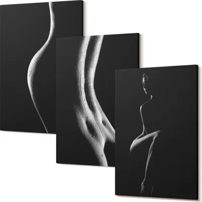 Produktbild von Wandbild – Leinwandbild – Leinwandbilder – Polycanvas – Kunstdruck – Modern – Panorama – Mehrteilig – 3-Teilig Set – Hochwertig – Lichtecht – Geruchslos – 20x30 Cm Je Element - Schwarz-weiße weibliche Silhouetten Erotik