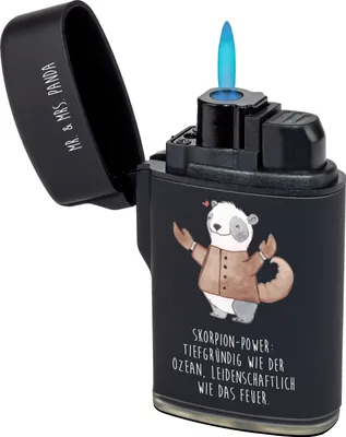 Produktbild von Mr. & Mrs. Panda Feuerzeug Skorpion Astrologie - Schwarz - Geschenk, Tierkreiszeichen, Sternzeichen, gas anzünder, Geburtstagsgeschenk, sturmfeuerzeug, sturmfeuerzeuge