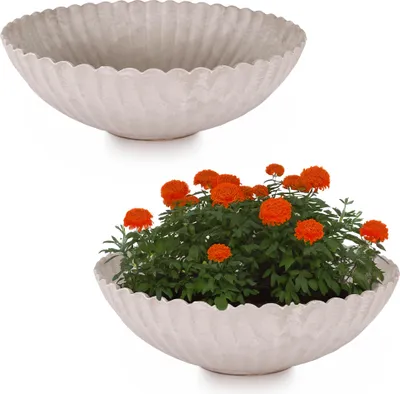 Immagine prodotto di Ciotole rotonde ondulate per piante da esterno sabbia beige marmorizzato 22 cm