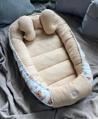 Produktbild von Waffelpique TAUPE Braun/ Cute Teddy Babynestchen Unterlage 2 Tlg SET Babynest Wicleklunterlage Reisebett Babydecke Babyausstattung 2 Seitig Geschenk