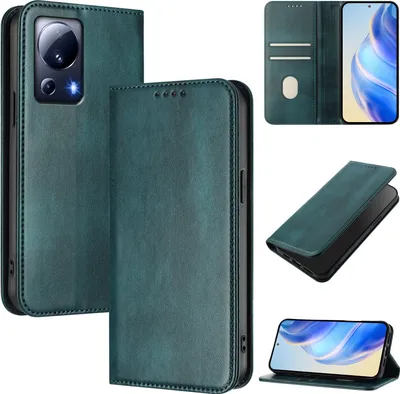 Image de Etui pour Xiaomi 13 Lite/Xiaomi Civi 2, étui en cuir vintage avec protection RFID, fentes pour cartes, support Vert
