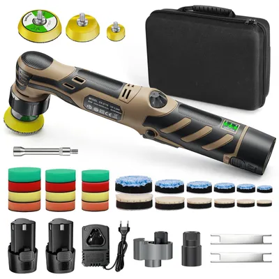 Produktbild von 12V Kabellose Mini Auto Polierer Detaillieren drahtlose Auto Poliermaschine 1/1.5/2 Zoll Pads Kit für Auto Wachs, verstellbare Geschwindigkeit Khaki