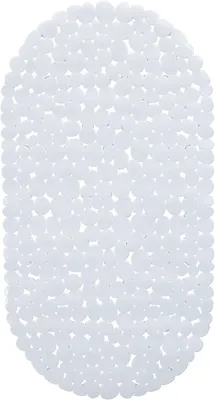 Obrázek produktu pro Bílá koupelnová předložka v kamenném vzhledu, 36 x 68 cm, protiskluzová s přísavkami, omyvatelná.