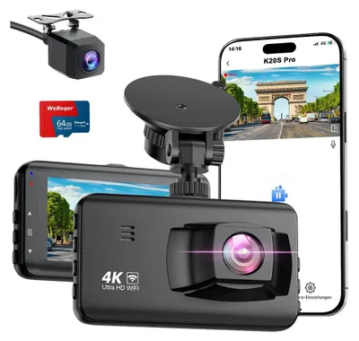 Image de Caméra embarquée avant et arrière - 4K avant, 1080p arrière - Grand angle 170°/140° - Carte SD 64 Go - Wi-Fi