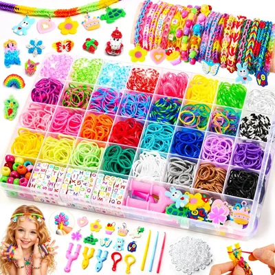 Produktbild von Loom Armband Set Webband Armbänder - 32 Farben - Weiche Gummibänder - Für Armbänder und Bastelprojekte