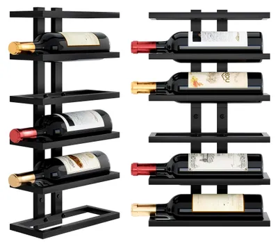 Produktbild von Wandweinregal, Flaschenregal mit 6 Ablagen, Hängendes Metallweinregal in Schwarz für Esszimmer, Weinkeller und Schlafzimmer