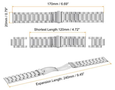 Produktbild von Edelstahl Uhrenarmb?nder 20mm Metall Schnellverschluss Uhrenarmband Solid Stahlkette Streifen Uhrenarmband Ersatz mit Adapter fš¹r Smartwatch Herren Damen, Silber