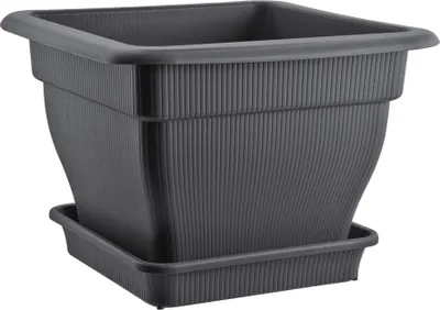 Produktbild von BURI XXL Pflanzkübel Blumentopf 60x60cm mit Wasserspeicher und Untersetzer - 70 Liter Pflanztopf gegen Staunässe Anthrazit UV-stabil, frostsicher, robust