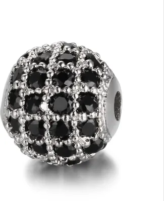 Produktbild von Schmuck-Perlen 3 Stück, Charm für Armbänder glitzernd, 5 mm, Silber, Schwarz