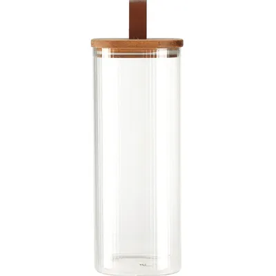Produktbild von Excellent Houseware Glasbehälter mit Deckel 1900 ml braun transparent Holz Glas Silikon 10,5x10,5x25,5 cm