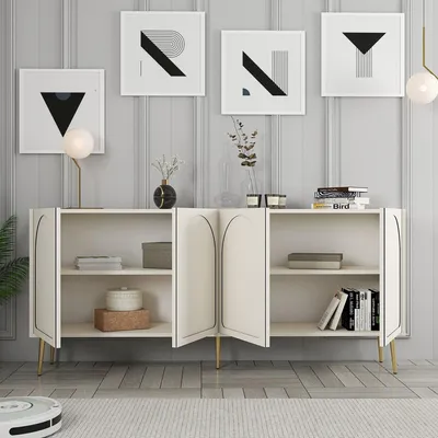 Image de Torno - Buffet, 180x35x80h cm Blanc Crème, 2 Étagères