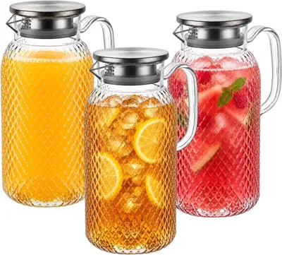 Imagen del producto de Jarra de plástico con tapa, 1 litro, paquete de 3 unidades, para almacenamiento