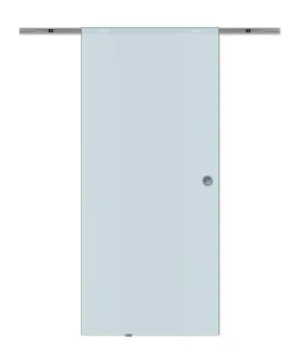 Freigestellte Glasschiebetür aus satiniertem Glas vor weißem Hintergrund