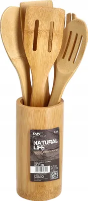 Image de RAVI Ustensiles de cuisine, Ustensiles de cuisine en bois de bambou, Set d'ustensiles, Cinq cuillères-spatules