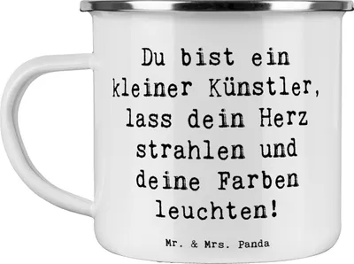 Produktbild von Mr. & Mrs. Panda Teetasse Spruch Die Freude an der Kreativität entdecken - Weiß - Geschenk, Vertrauem, handgefertigt, kreative Ideen, Kaffeepott, Teebecher, Pott, Haferl