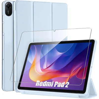 Image de Coque + Verre Trempé pour Xiaomi Redmi Pad 2 11 Pouces 2025, Protection Antichoc Anti-Rayures Bleu