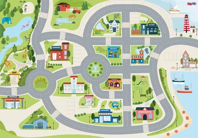 Produktbild von Spielteppich Straßenteppich Cute City Größe: 200cm x 140cm - Teppich Jungen & Mädchen Kinderzimmer, Kinderteppich