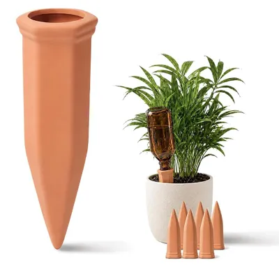 Imagen del producto de Piquetas autoirrigables de terracota - Juego de 6 - Sistema automático de riego para plantas, ideal para interiores y exteriores
