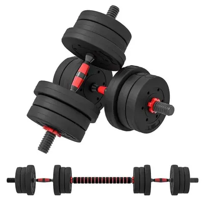 Zdjęcie produktu dla Zestaw hantli 20 kg - Hantle regulowane 2-w-1 - Z możliwością połączenia w sztangę - Stal pokryta chromem metodą galwaniczną - Sprzęt do treningu siłowego dla mężczyzn