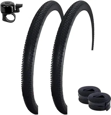 Obrázek produktu pro 2 x Roverstone 27,5" jízdní kolo pneumatika černá 54-584 (27,5 x 1,95) + 2 odpovídající duše AV včetně maxxi4you zvonek na kolo