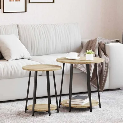 Produktbild von "im Angebot" Beistelltisch-Set mit Regal 2 pcs Sonoma Eiche und Schwarz - Kaffeetisch CC24712