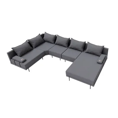 Produktbild von TRADA Gartenecksofa Bahama XL Dunkelgrau Links 370x175 cm Gartenmöbel set Wasserabweisend Stoff