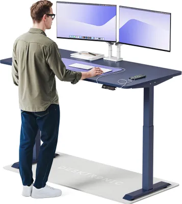 Produktbild von Desktronic HomeOne Elektrisch höhenverstellbarer Schreibtisch 160x80cm Blau/Blau mit Memory-Funktion, Anti-Kollisions Technologie, USB-A und USB-C-Ladeanschlüssen