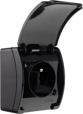 Immagine prodotto di Presa stagna con contatto di terra (2P+Z) con coperchio a cerniera, nero, IP44 KOALA 161-05 ViPlast