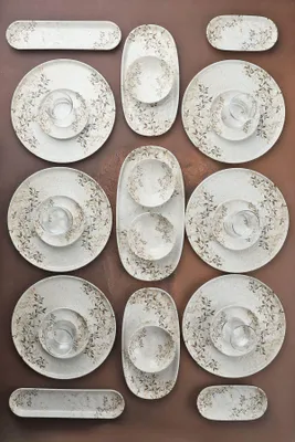 Produktbild von Hermia Concept, Frühstücksset (29 Teile), 100% Porzellan, inkl. 6 Teller (24 cm), 6 Teetassen & Untertassen, 4 Schalen (10x10 cm), spülmaschinen- und mikrowellenfest, ideal für jeden Anlass.