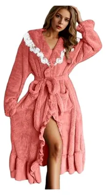 Produktbild von Langer Bademantel für Damen mit Gürtel, kuschelig und warm