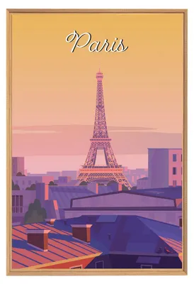 Image de Tableau mural encadré illustration Tour Eiffel Paris 65x97 cm, Tableau mural moderne pour décoration intérieure