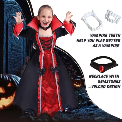 Zdjęcie produktu dla Kostium wampirzycy – strój wampirzy na Halloween dla dziewczynek w wieku 4–6 lat