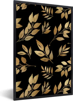 Produktbild von MuchoWow® MuchoWow® Gerahmtes Poster Partoon - Schwarz und Gold - Blätter 60x90 cm - Poster mit zchwarzem Bilderrahmen - Kunst