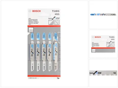 Zdjęcie produktu dla Bosch 2 608 631 012, Ostrze wyrzynarki, Blacha (bardzo cienkie), Stal szybkotnąca (HHS), Niebieski, Stal nierdzewna, 0,7 mm, 9,2 cm