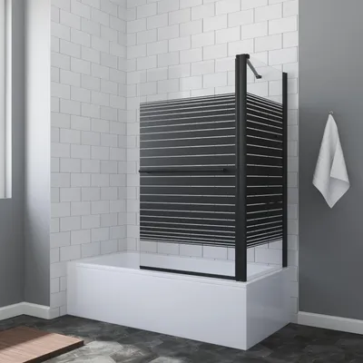 Produktbild von Badewannenaufsatz Schwarz matt 80 x70 x 140 cm Duschtrennwand für Badewanne Duschwand Glas aus 5 mm Einscheiben Sicherheitsglas, Nano Beschichtung