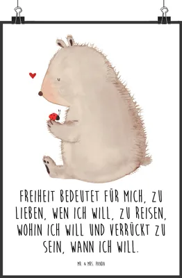 Produktbild von Mr. & Mrs. Panda Bild Bär Marienkäfer DIN A1 - Weiß - Geschenk, Das Leben Ist schön, wanddeko, Freiheit, Plakat, Liebe, Wandbild, Poster, Teddy, drucke, Motivation