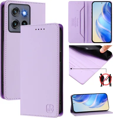 Obrázek produktu pro Kožené pouzdro pro Motorola Edge 50 Neo, flipové pouzdro s přihrádkami na karty, peněženkou a stojánkem Fialový