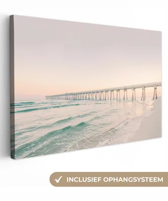 Obrázok produktu pre OneMillionCanvasses® - Maľba na plátne - Obraz na plátne Nástenná maľba na plátne - More - Pláž - Most - Príroda - Západ slnka - 150x100cm -