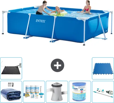 Immagine prodotto di Piscina Intex con struttura rettangolare - 300 x 200 x 75 cm - blu - include tenda da sole - pacchetto manutenzione - pompa filtro per piscina - filtro - aspiratore - tappeto solare