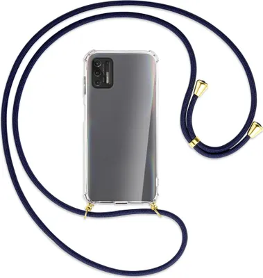 Produktbild von Handykette Backcover-Schutzhülle mit Band (Metall goldfarben) für Motorola Moto G Pro 2021 - dunkelblau