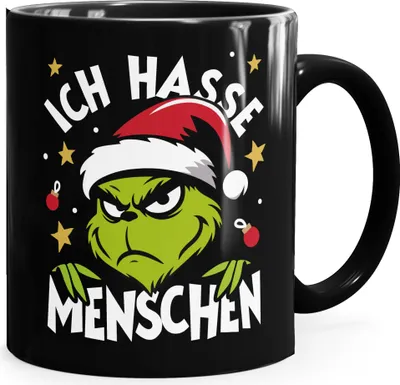 Produktbild von Tasse Weihnachten Grinch Spruch Lustig keine Menschen Geschenkidee Weihnachtsmuffel MoonWorks®