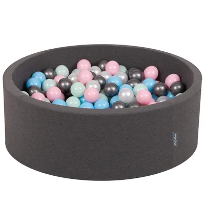 Obrázok produktu pre KiddyMoon 90x30cm/200 loptičiek ∅ 7cm Okrúhly Detské penové loptičky  vyrobené v EÚ, Tmavo šedá: Perleťová/Ružová/Baby Modrá/Mäta: /Strieborná